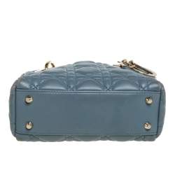 مملوكة مسبقًا حقيبة يد ديور "ليدي ديور" صغيرة جلد كاناج أزرق فاتح