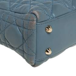 مملوكة مسبقًا حقيبة يد ديور "ليدي ديور" صغيرة جلد كاناج أزرق فاتح