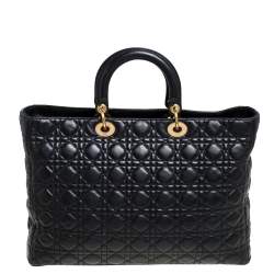 مملوكة مسبقًا Dior Black Leather Extra Large Lady Dior Tote