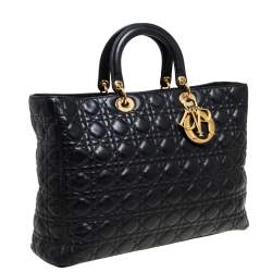 مملوكة مسبقًا Dior Black Leather Extra Large Lady Dior Tote