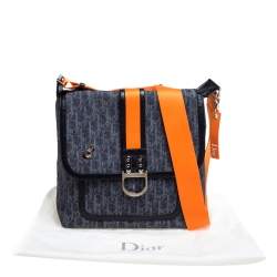 Pre Owned Dior Blue/Orange Oblique Canvas Flight Flap Messenger Bag