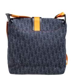 Pre Owned Dior Blue/Orange Oblique Canvas Flight Flap Messenger Bag