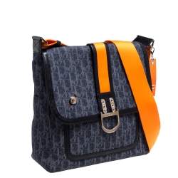 Pre Owned Dior Blue/Orange Oblique Canvas Flight Flap Messenger Bag