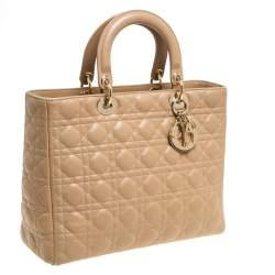 مم لوكة مسبقًا Dior Beige Cannage Leather Large Lady Dior Tote