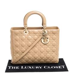 مملوكة مسبقًا Dior Beige Cannage Leather Large Lady Dior Tote