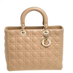 مملوكة مسبقًا Dior Beige Cannage Leather Large Lady Dior Tote