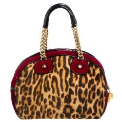 مملوكة مسبقًا Dior Multicolor Leopard Print Calfhair, Velvet and Patent Leather Gambler Dice Bag