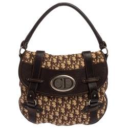 مملوكة مسبقًا Dior Brown Oblique Canvas and Leather CD Logo Flap Hobo
