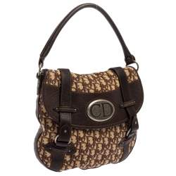 مملوكة مسبقًا Dior Brown Oblique Canvas and Leather CD Logo Flap Hobo