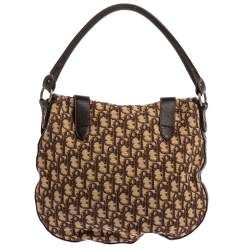 مملوكة مسبقًا Dior Brown Oblique Canvas and Leather CD Logo Flap Hobo