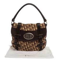 مملوكة مسبقًا Dior Brown Oblique Canvas and Leather CD Logo Flap Hobo