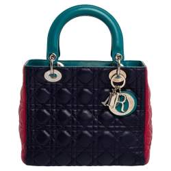 Pre Owned Dior Multicolor Cannage Leather Medium Lady Dior Tote