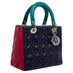 Pre Owned Dior Multicolor Cannage Leather Medium Lady Dior Tote