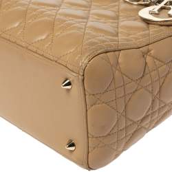 مملوكة مسبقًا Dior Beige Cannage Leather Medium Lady Dior Tote 