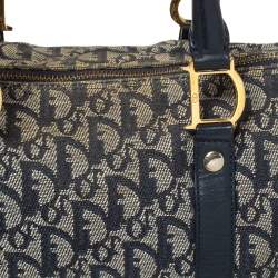 Pre Owned Dior Navy Blue Oblique Canvas and Leather Small Trotter Boston Bag