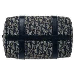 Pre Owned Dior Navy Blue Oblique Canvas and Leather Small Trotter Boston Bag