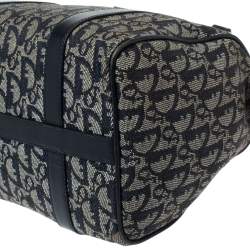 Pre Owned Dior Navy Blue Oblique Canvas and Leather Small Trotter Boston Bag