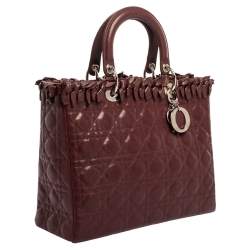Pre Owned Dior Burgundy Cannage Leather Large Lady Dior Tote