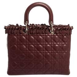 Pre Owned Dior Burgundy Cannage Leather Large Lady Dior Tote