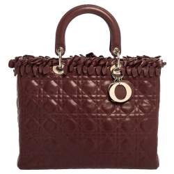 Pre Owned Dior Burgundy Cannage Leather Large Lady Dior Tote
