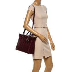 Pre Owned Dior Burgundy Cannage Leather Large Lady Dior Tote