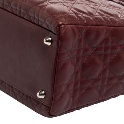 Pre Owned Dior Burgundy Cannage Leather Large Lady Dior Tote