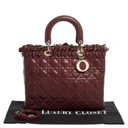 Pre Owned Dior Burgundy Cannage Leather Large Lady Dior Tote