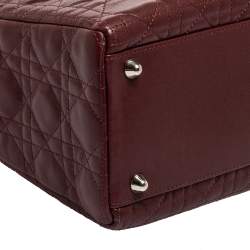 Pre Owned Dior Burgundy Cannage Leather Large Lady Dior Tote
