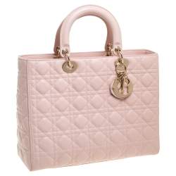 Pre Owned Dior Light Pink Cannage Quilted Leather Large Lady Dior Tote