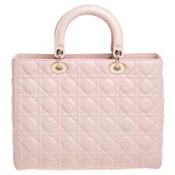 Pre Owned Dior Light Pink Cannage Quilted Leather Large Lady Dior Tote