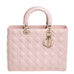 Pre Owned Dior Light Pink Cannage Quilted Leather Large Lady Dior Tote