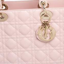 Pre Owned Dior Light Pink Cannage Quilted Leather Large Lady Dior Tote
