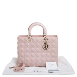 Pre Owned Dior Light Pink Cannage Quilted Leather Large Lady Dior Tote
