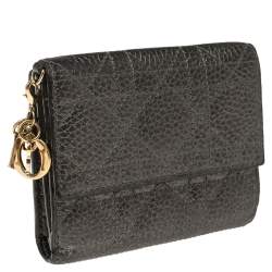 Dior Metallic Cannage Quilted Leather Lady Dior Compact French Wallet