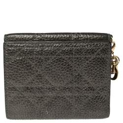 Dior Metallic Cannage Quilted Leather Lady Dior Compact French Wallet