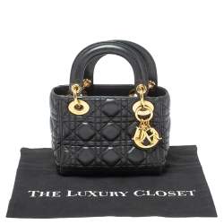 Pre Owned Dior Black Cannage Leather Mini Lady Dior Tote