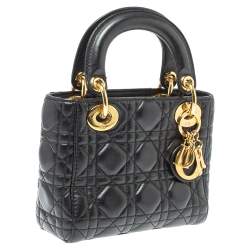 Pre Owned Dior Black Cannage Leather Mini Lady Dior Tote