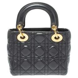 Pre Owned Dior Black Cannage Leather Mini Lady Dior Tote