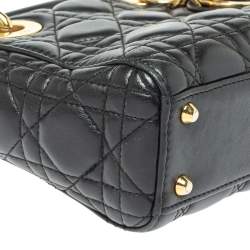 Pre Owned Dior Black Cannage Leather Mini Lady Dior Tote