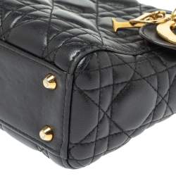 Pre Owned Dior Black Cannage Leather Mini Lady Dior Tote