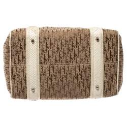 Pre Owned Dior White/Beige Oblique Canvas and Python Boston Bag 