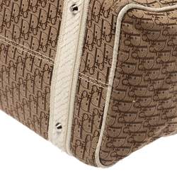 Pre Owned Dior White/Beige Oblique Canvas and Python Boston Bag 