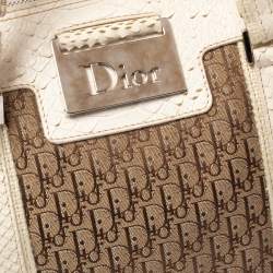 Pre Owned Dior White/Beige Oblique Canvas and Python Boston Bag 