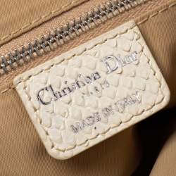 Pre Owned Dior White/Beige Oblique Canvas and Python Boston Bag 