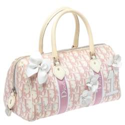 Pre Owned حقيبة ديور غيرلي بوسطن كانفاس مونوغراية وردية