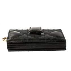 Pre Owned  Dior Black Cannage Patent Leather Lady Dior Gusset Card Case 