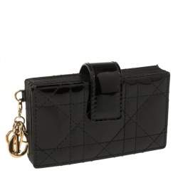 Pre Owned  Dior Black Cannage Patent Leather Lady Dior Gusset Card Case 