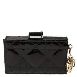 Pre Owned  Dior Black Cannage Patent Leather Lady Dior Gusset Card Case 
