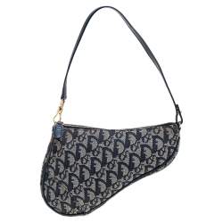Pre Owned Dior Blue Oblique Canvas Saddle Clutch