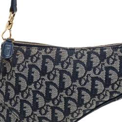 Pre Owned Dior Blue Oblique Canvas Saddle Clutch